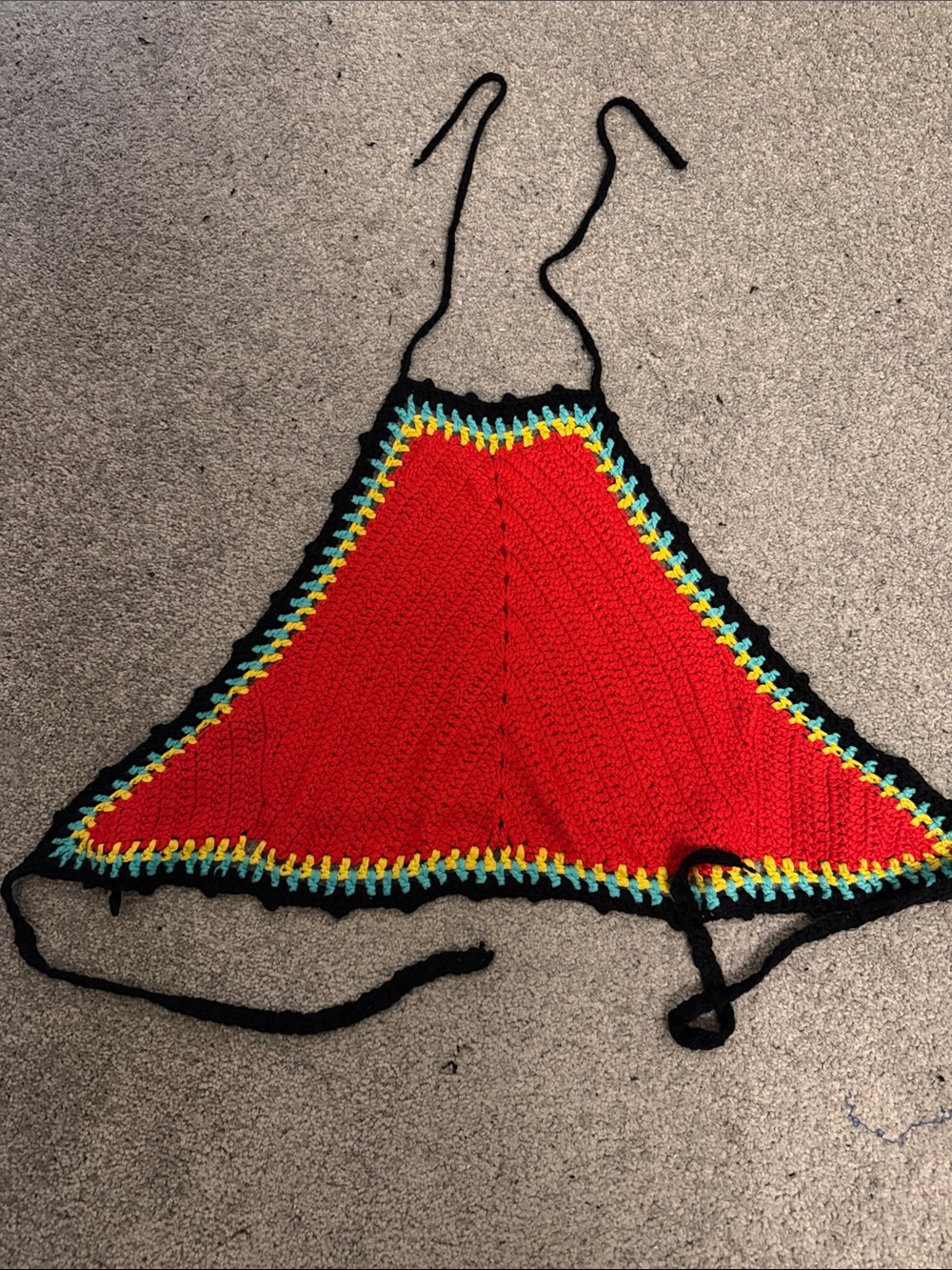 Garage Crochet Halter Top in Red with Black Trim